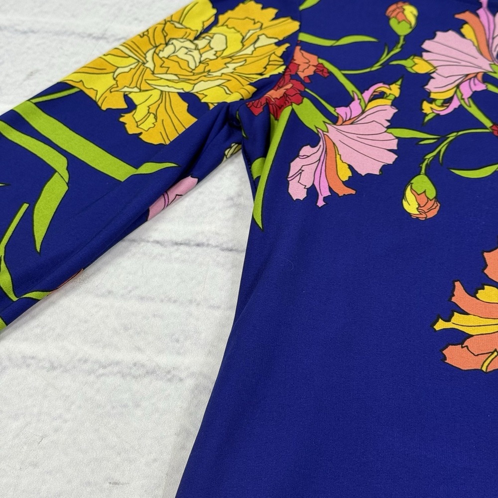 Ronni Nicole Shift Dress Womens 4 Cobalt Blue Floral Cocktail Stretch 3/4 Sleeve - Picture 14 of 16